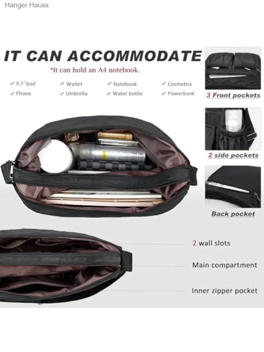 Lightweight Waterproof Nylon Crossbody Purse with RFID Zipper Pocket and